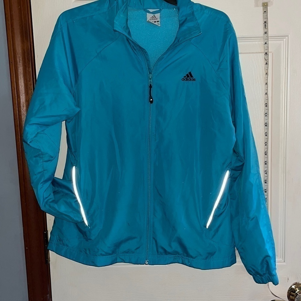 Vintage 90s Adidas three stripes windbreaker, turquoise size large.